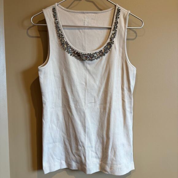 Chicos Tops - Chicos - Women’s Ribbed Smoke Jewels Collar Tank Top White NWT